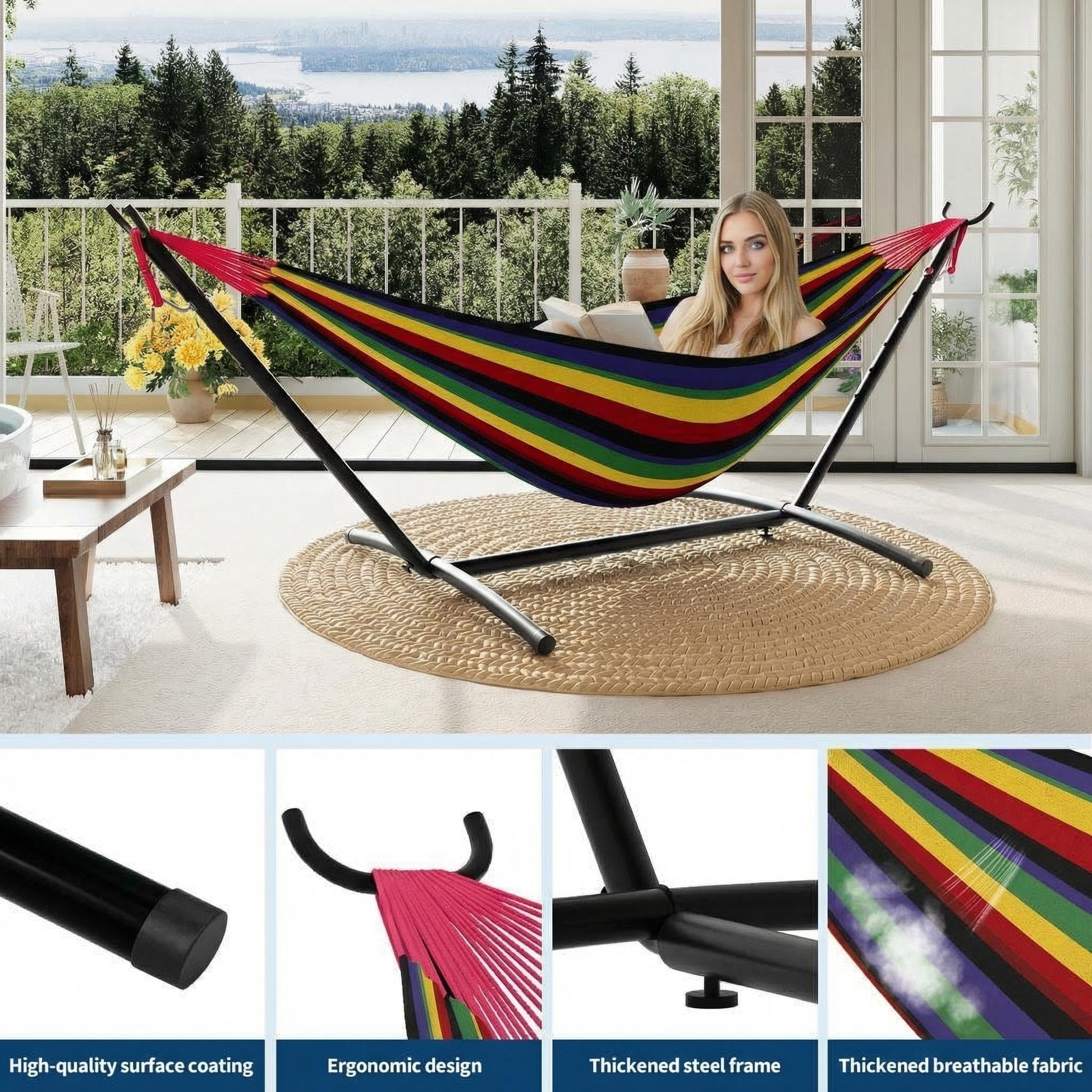 Hamaca doble con soporte de acero compacto